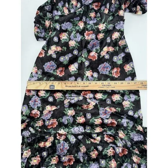 ASOS Maxi Dress Floral Black Velvet Short Sleeve  Keyhole Back Grunge Gown Sz 2 - Picture 9 of 10